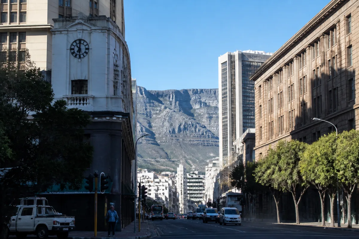 Horloge indiquant l’heure locale au Cap en Afrique du Sud dans une rue de la ville