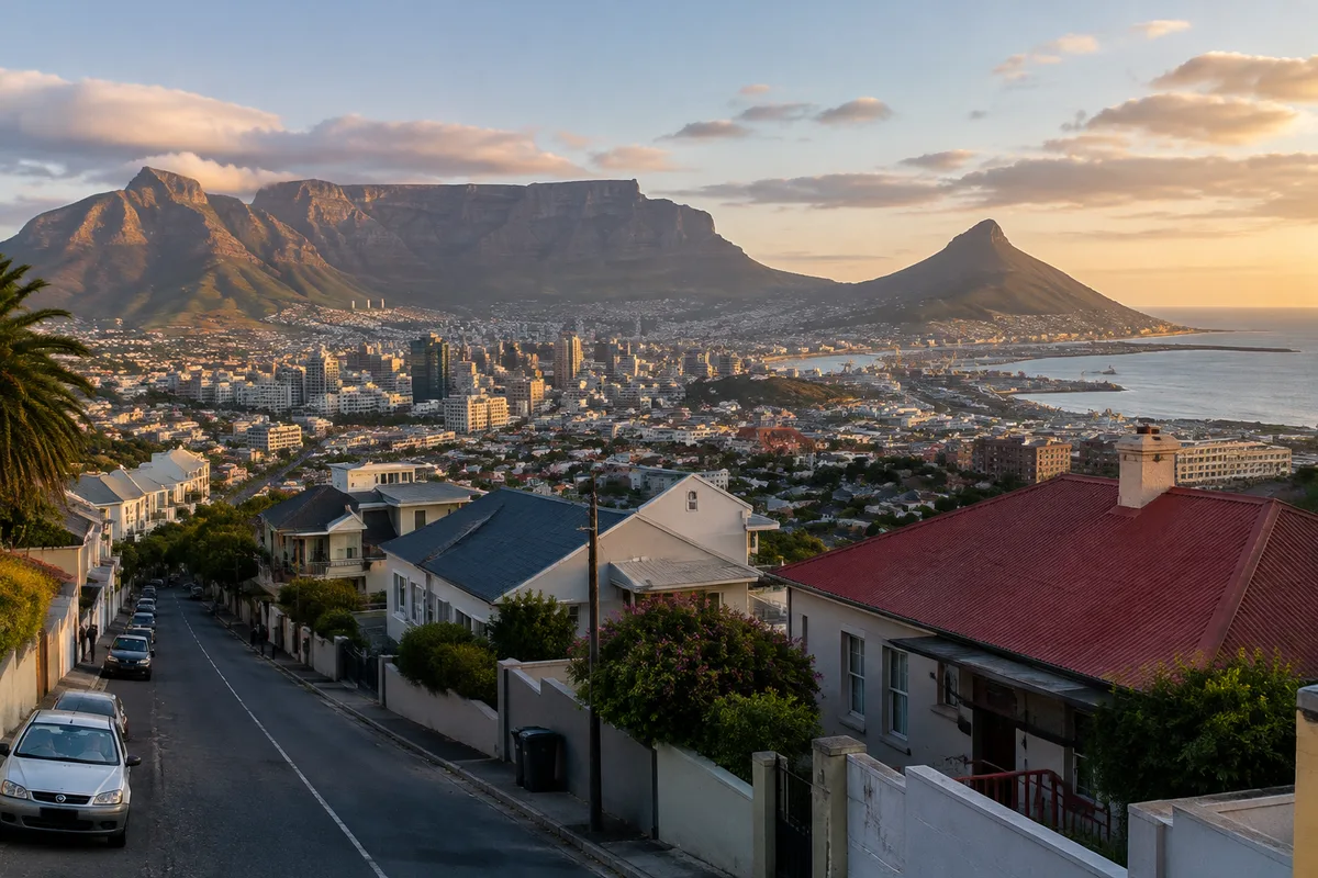 Montagne de la Table dominant les quartiers du Cap et le littoral atlantique